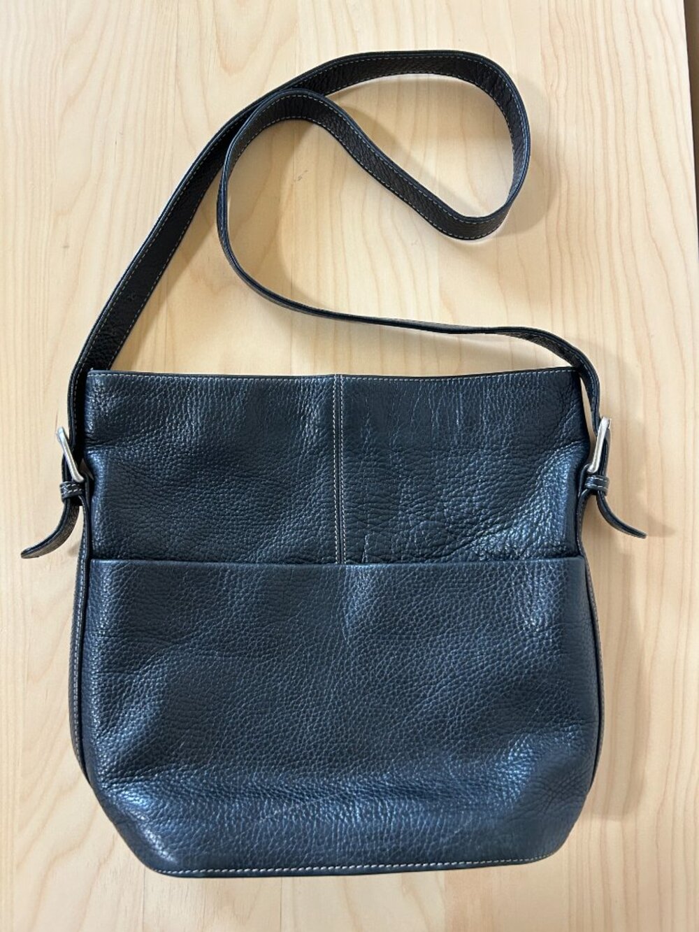 Danier Pebbled Leather Crossbody Bag Black